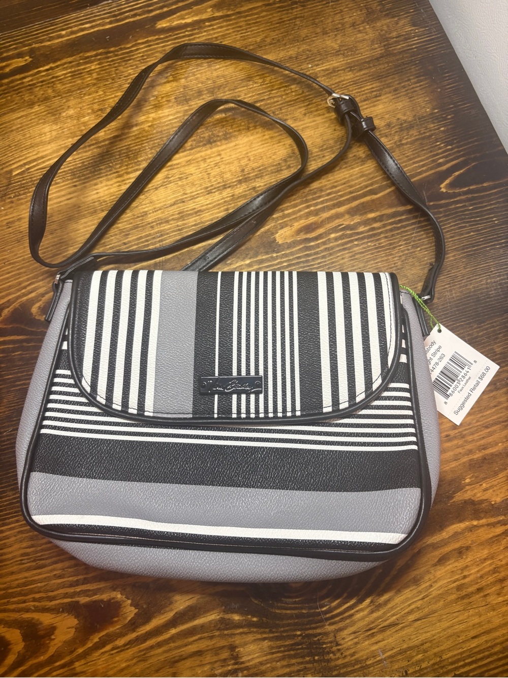 Vera Bradley Black And White Stripe Crossbody Purse